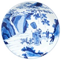 A FINE BLUE AND WHITE SAUCER DISH KANGXI SIX CHARACTER MARK AND OF THE PERIOD