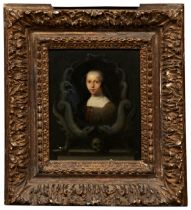 FOLLOWER OF REMBRANDT 'LADY WITH A VEIL' PORTRAIT oil on panel, the subject framed within a