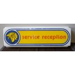 PEUGEOT SERVICE RECEPTION SIGN 1970s sign in two halves, printed on opaque acrylic.