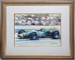 JIM CLARK WINS THE INDY 500, BY DEXTER BROWN Oil on canvas painting by Dexter Brown, depicting the