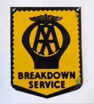 SMALL AA 'BREAKDOWN SERVICE' ENAMEL SIGN