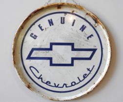 CHEVROLET SIGN Enamel round hanging single sided Chevrolet sign, reading, 'GENUINE Chevrolet'.  60cm