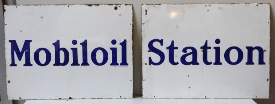 TWO-PART MOBILOIL STATION ENAMEL SIGN Single-sided two-part sign, each side measures c. 75 x 100cm