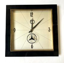 MERCEDES-BENZ DEALERSHIP WALL CLOCK c.1970s, a square wall clock with the Mercedes-Benz star to