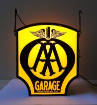 1930S AA GARAGE ILLUMINATED LIGHT BOX SIGN With glass side panels, measures, c. 70 x 50 x 20cm deep.