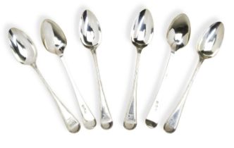 A SET OF SIX VERY FINE EXETER DESSERT SPOONS, RICHARD FERRIS, C.1790. Six very crisp Old English