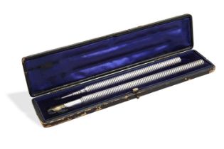 A PEN & PENCIL SET IN A FITTED CASE, SAMSON MORDEN, C.1880. A cased pen and pencil set with spiral