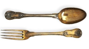A SILVER GILT DESSERT SPOON AND FORK, PARIS C.1771. A fabulous quality and heavy dessert spoon &