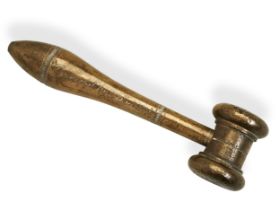 A BRASS AUCTIONEERS' GAVEL DATED 1838. A two part gavel, the head unscrews from the handle,