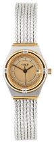 FRED: A STAINLESS STEEL AND GOLD PLATED QUARTZ WRISTWATCH signed champagne dial with centre
