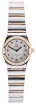 OMEGA: A STAINLESS STEEL AND GOLD DIAMOND SET LADIES QUARTZ CONSTELLATION "MY CHOICE" WRISTWATCH REF