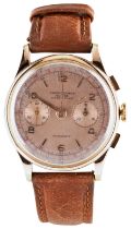 CHRONOGRAPH SUISSE: AN 18CT ROSE GOLD TWO BUTTON CHRONOGRAPH WATCH signed champagne dial with twin