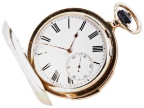 LECOULTRE & CO: A 14CT GOLD HUNTING CASED MINUTE REPEATING KEYLESS LEVER WATCH jewelled to the