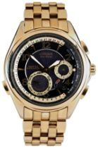 SEIKO: A GOLD PLATED AND STEEL MINUTE REPEATING ECO-DRIVE WRISTWATCH black dial with perpetual
