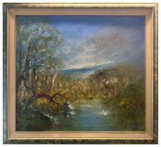 DAVID BOYD (1924-2011), 'THE SUNNY SIDE OF THE RIVER' Signed, oil on canvas, 90x100cm **PLEASE NOTE: