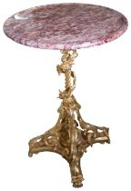 ORMOLU ROCOCO STYLE CIRCULAR WINE TABLE WITH UNUSUAL ROPE TWIST SCROLLED COLUMN BASE A 19TH