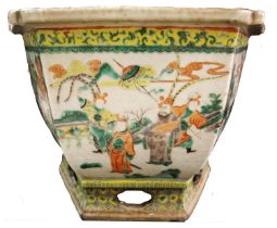 A LARGE CHINESE HEXAGONAL JARDINIERE decorated with a narrative scene, 40cm diam., 27cm high **