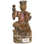 A CHINESE CARVED WOODEN FIGURE OF A SEATED OFFICIAL, MING QING DYNASTY 23cm high **PLEASE NOTE: THIS