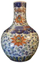 A CHINESE DOUCAI BOTTLE VASE, LATE QING, with an apocryphal Qianlong mark, 20cm high **PLEASE