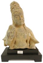 A CHINESE CARVED STONE FRAGMENT OF GUANYIN, QING DYNASTY OR LATER, 34cm high **PLEASE NOTE: THIS