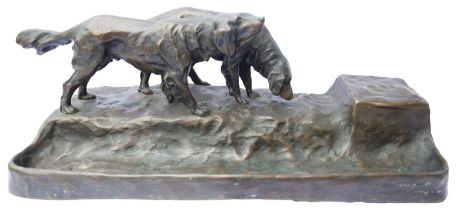 A DESK SET OF BRONZE DOGS including a lamp, desk tidy and stationery letter holder **PLEASE NOTE: