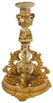 A ROYAL WORCESTER GILDED PORCELAIN CANDLE HOLDER of elaborate design, 27cm high **PLEASE NOTE: