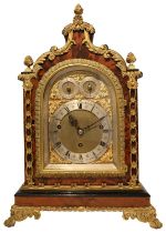 A VICTORIAN TORTOISE SHELL AND GILDED BRACKET MUSICAL CHIME AND DAY CLOCK, 19TH CENTURY, upon gilded