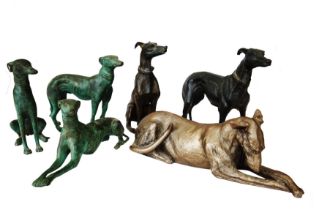 SIX CAST BRONZE AND METAL MODELS OF GREYHOUNDS (6) **PLEASE NOTE: THIS AUCTION IS IN HONG KONG.