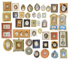 A LARGE COLLECTION OF PAINTED PORTRAIT MINIATURES mostly framed watercolour / prints / porcelain **