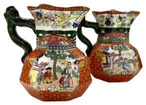 A PAIR OF MASONS, IRONSTONE JUGS DECORATED IN THE 'MANDARIN' PALLETTE, 11.5cm high **PLEASE NOTE: