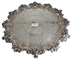 A GOTHIC REVIVAL VICTORIAN SILVER SALVER, LONDON 1856, 1550 grams **PLEASE NOTE: THIS AUCTION IS