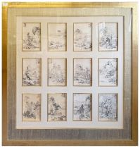 A GOOD SET OF TWELVE FRAMED CHINESE LANDSCAPES, 19TH/20TH CENTURY, ink and colour on paper,