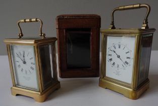 A VINTAGE FRENCH BRASS CARRIAGE CLOCK, LATE 19TH CENTURY, with striking movement, the dial inscribed