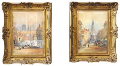 TWO 19TH CENTURY CONTINENTAL STREET SCENE WATERCOLOURS, both signed A.Montrose, glazed and framed,