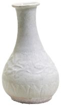 PALE CELADON BOTTLE VASE SONG DYNASTY (960-1279) the baluster sides carved with a band of