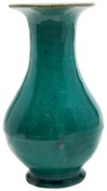 LARGE CRACKLED GREEN-GLAZE VASE 19TH CENTURY the sides covered in a fine translucent green