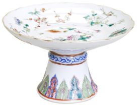 FAMILLE ROSE STEM SAUCER DISH DAOGUANG PERIOD (1821-1850) the interior painted in brightly