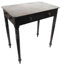 AN EARLY 19TH CENTURY MAHOGANY SIDE TABLE, rectangular top over end frieze drawer and three dummy