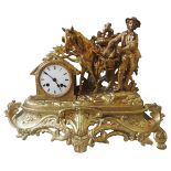 A 19TH CENTURY LACQUERED SPELTER MANTEL CLOCK, the 8cm enamelled dial housed in a hut shaped case,