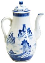 A CHINESE EXPORT BLUE AND WHITE COFFEE POT, Qianlong period, 18th century,  the baluster sides