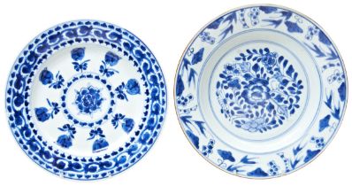 TWO BLUE AND WHITE DISHES KANGXI PERIOD (1662-1722) each with foliate painted decoration (2)