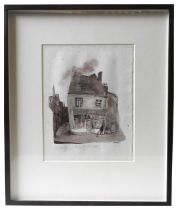 DAVID CHANDLER (20TH CENTURY) 'KING'S STREET' INK / WATERCOLOR ON HANDMADE RAG PAPER, signed and