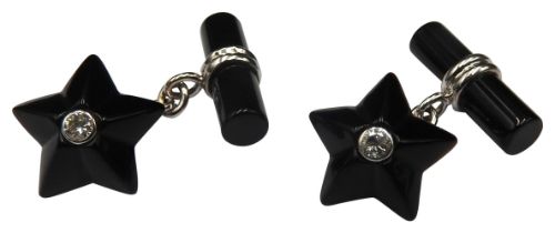 A PAIR OF ONYX, DIAMOND AND 18 CARAT GOLD CUFFLINKS