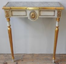 A CONTEMPORARY GILT PAINTED CONSOLE TABLE, the rectangular mirrored top with an attractive