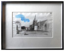 DAVID CHANDLER (20TH CENTURY) 'ST JOHN'S' INK / WATERCOLOUR ON HANDMADE RAG PAPER, signed and titled