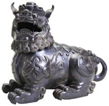 BRONZE BUDDHIST LION CENSER LATE MING / QING DYNASTY cast a recumbent Buddhist lion, cast with