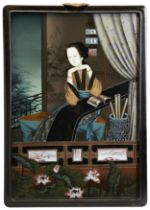 PAIR OF CHINESE REVERSE PAINTINGS ON GLASS 20TH CENTURY each painted with elegant ladies, one in