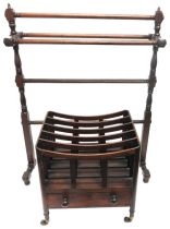 A GEORGE III MAHOGANY CANTERBURY AND A VICTORIAN TOWEL RAIL, the Canterbury with a single frieze