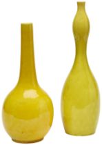 TWO LARGE YELLOW-GROUND VASES QING DYNASTY, 19TH CENTURY  one garlic mouth, the other of bottle form