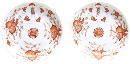 PAIR OF CORAL-RED 'SANDUO' SAUCER DISHES QING DYNASTY, 19TH CENTURY with a central peach enclosed